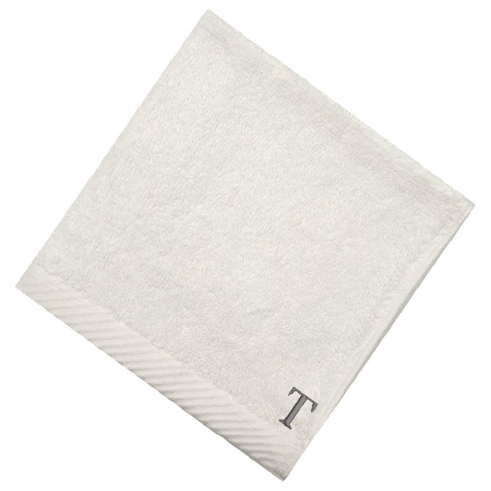 Byft - Letter T Monogrammed Face Towel - 33 x 33 cm - 6pcs - Silver/White