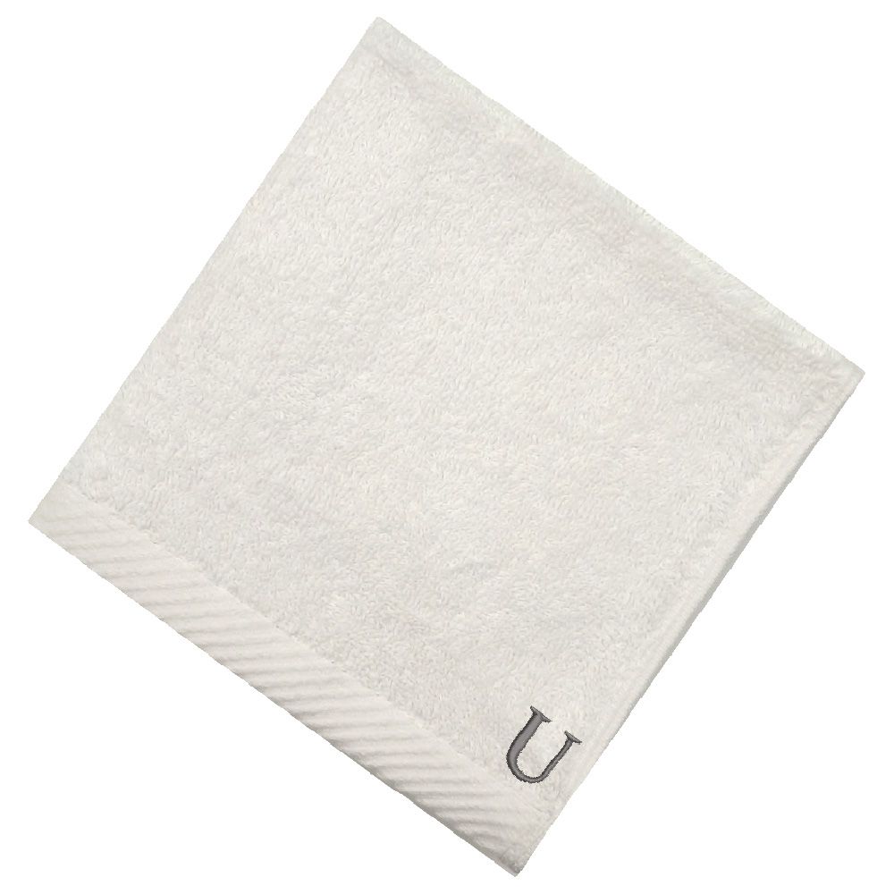 Byft - Letter U Monogrammed Face Towel - 33 x 33 cm - 6pcs - Silver/White