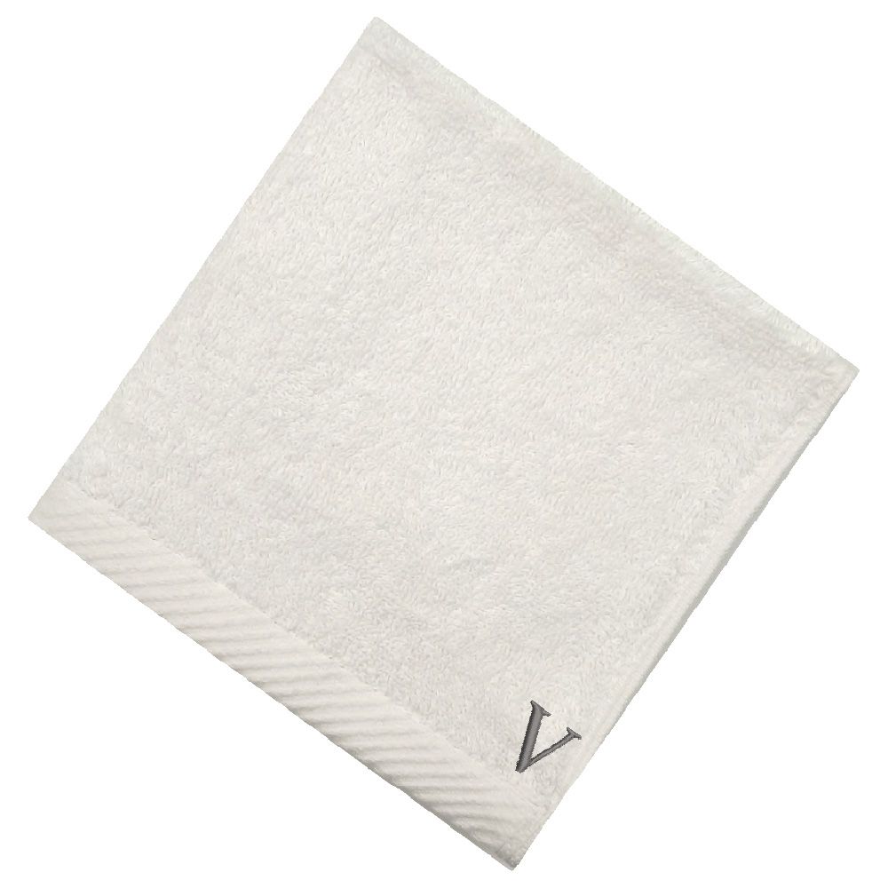 Byft - Letter V Monogrammed Face Towel - 33 x 33 cm - 6pcs - Silver/White