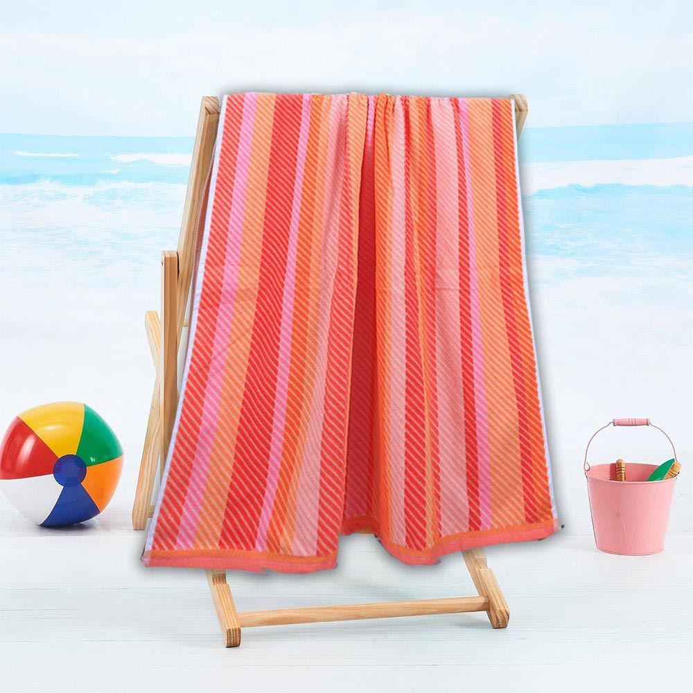 BYFT - Cotton Jacquard Beach Towel - 86x162cm - Warm Stripe