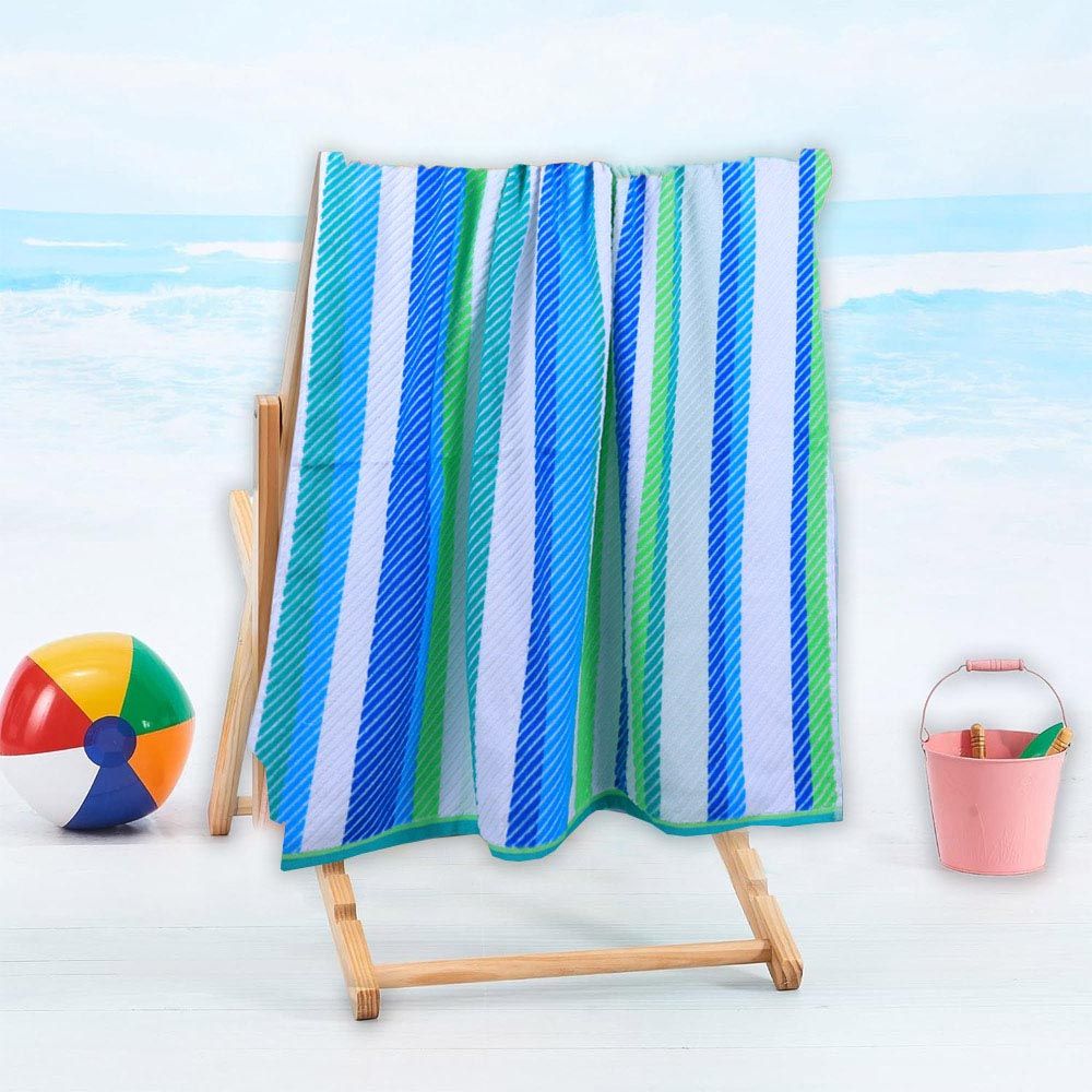 BYFT - Cotton Jacquard Beach Towel - 86x162cm - Cool Stripe