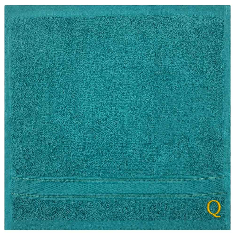 Byft - Letter Q Monogrammed Face Towel - 30 x 30 cm - 6pcs - Turquoise Blue