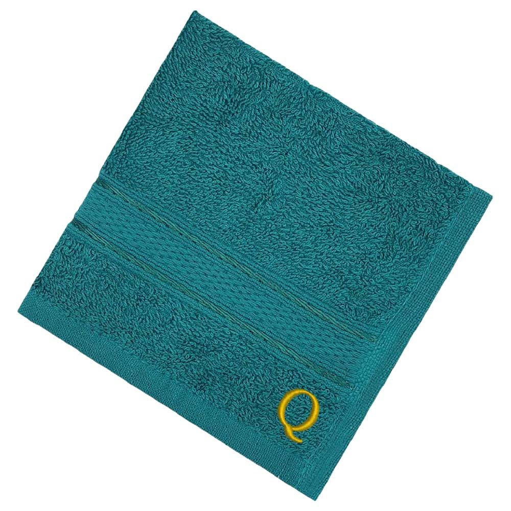 Byft - Letter Q Monogrammed Face Towel - 30 x 30 cm - 6pcs - Turquoise Blue