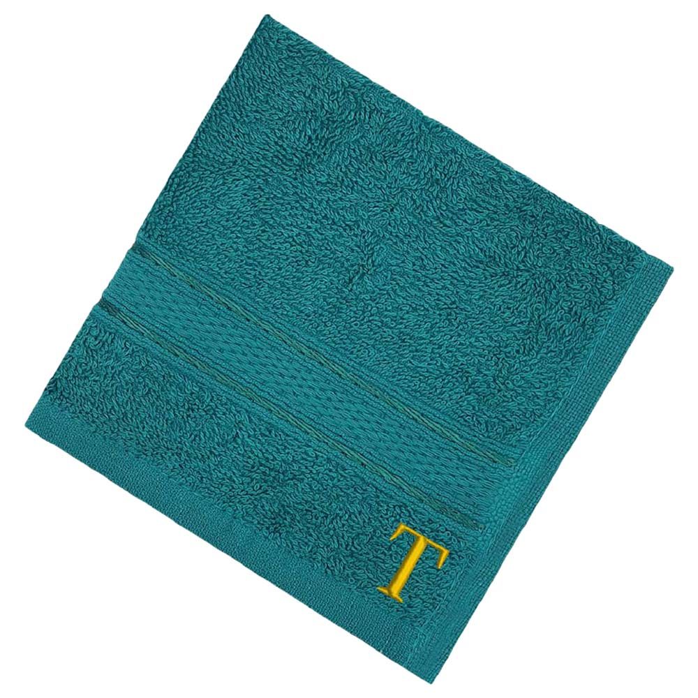 Byft - Letter T Monogrammed Face Towel - 30 x 30 cm - 6pcs - Turquoise Blue