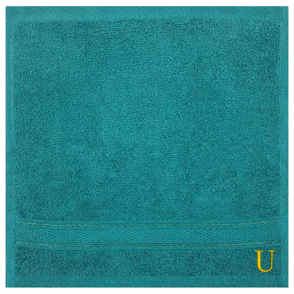 Byft - Letter U Monogrammed Face Towel - 30 x 30 cm - 6pcs - Turquoise Blue