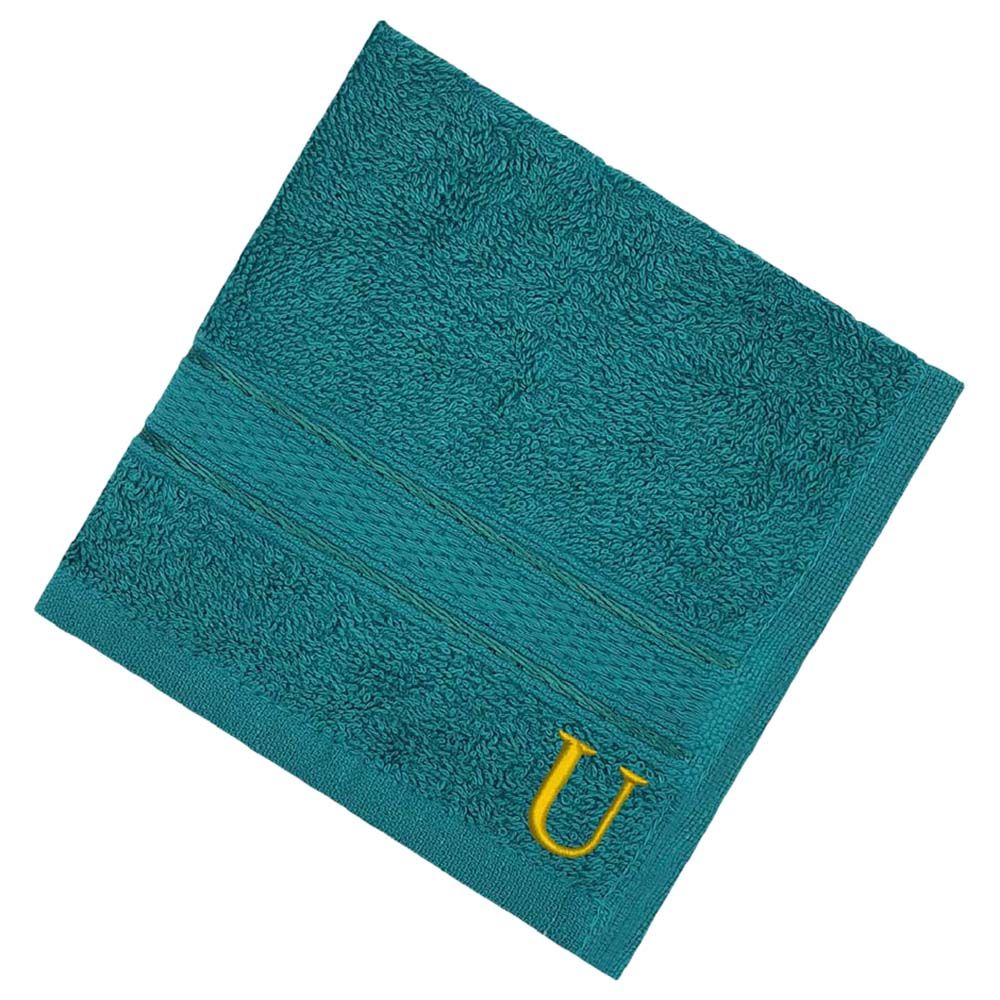 Byft - Letter U Monogrammed Face Towel - 30 x 30 cm - 6pcs - Turquoise Blue