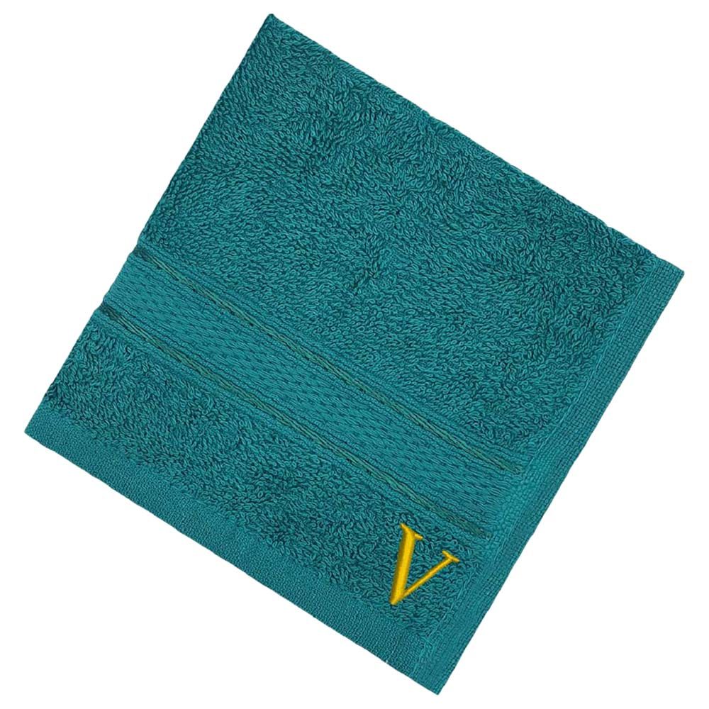 Byft - Letter V Monogrammed Face Towel - 30 x 30 cm - 6pcs - Turquoise Blue