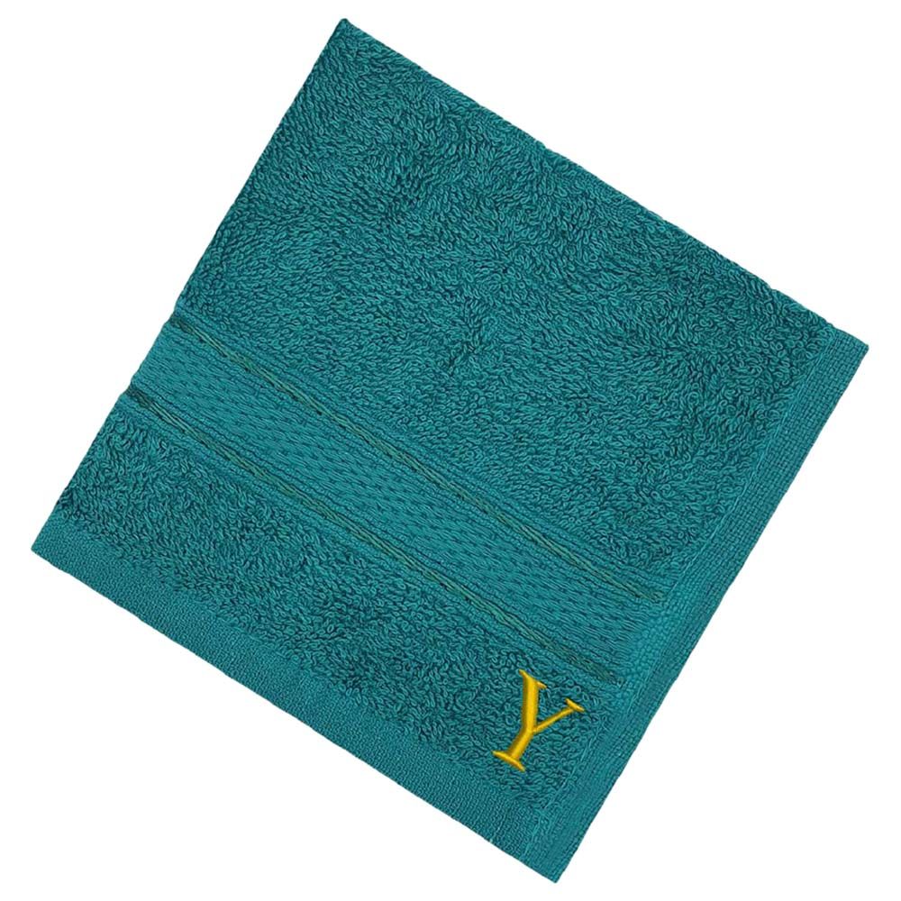 Byft - Letter Y Monogrammed Face Towel - 30 x 30 cm - 6pcs - Turquoise Blue