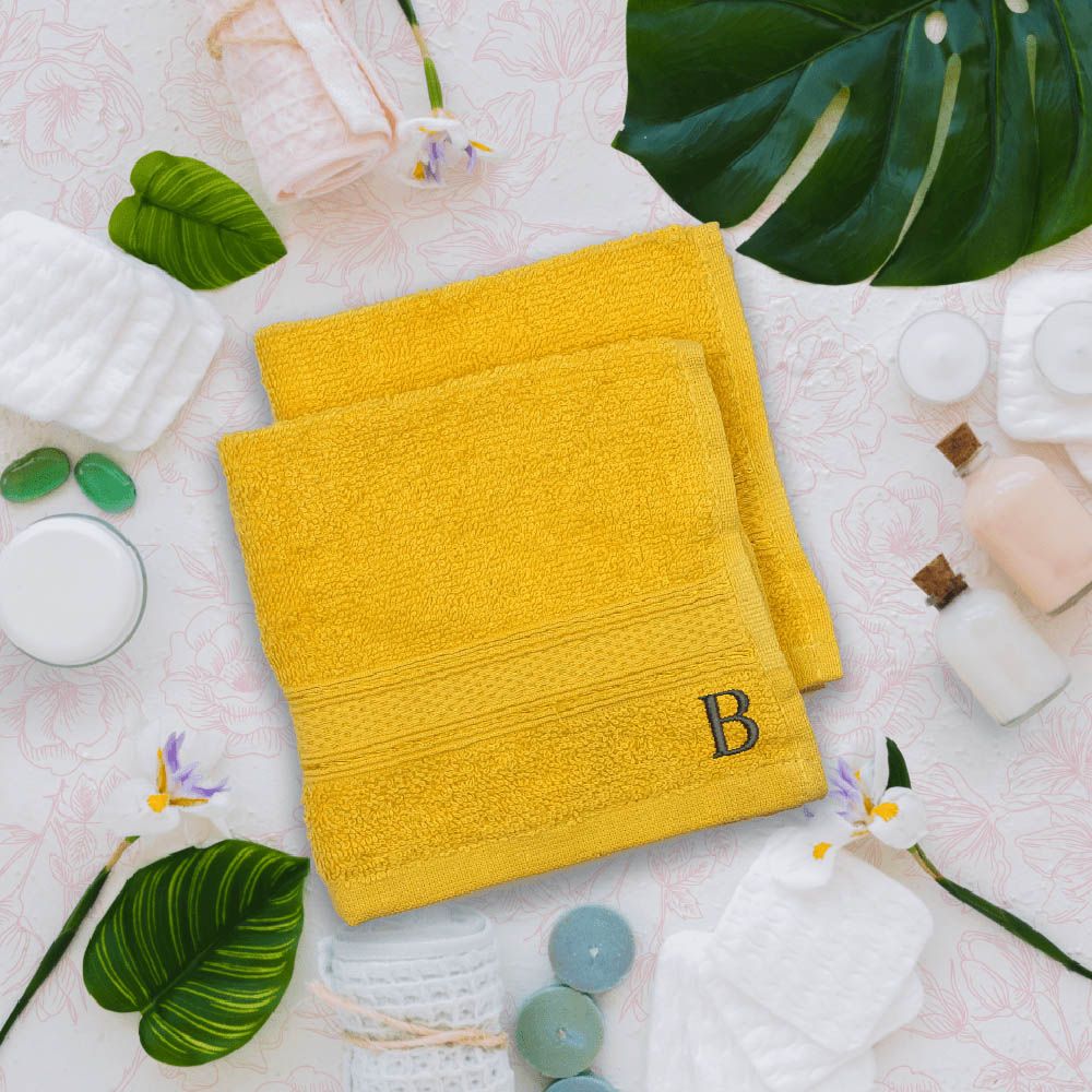 Byft - Letter B Monogrammed Face Towel - 30 x 30 cm - 6pcs – Yellow