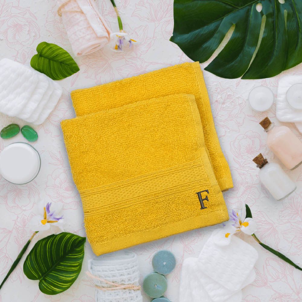 Byft - Letter F Monogrammed Face Towel - 30 x 30 cm - 6pcs – Yellow