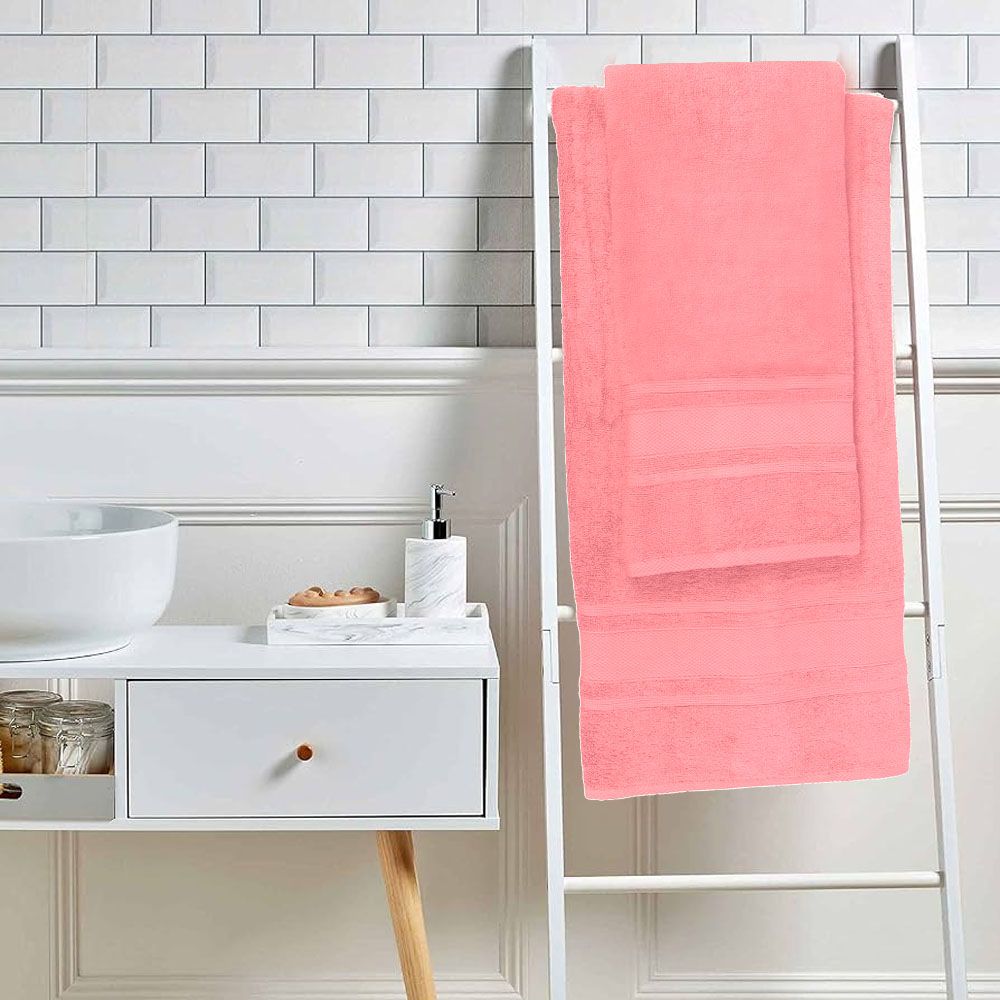 BYFT - Home Castle Hand Towel and Bath Towel - Pink - Set of 2