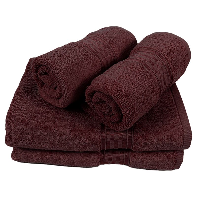 BYFT - Home Ultra Hand Towel 2pcs and Bath Towel 2pcs - Burgundy