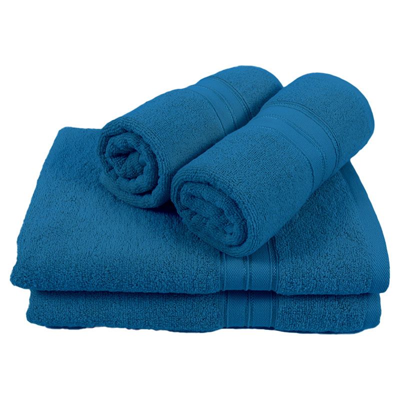 BYFT - Home Trendy Hand Towel 2pcs and Bath Towel 2pcs - Blue