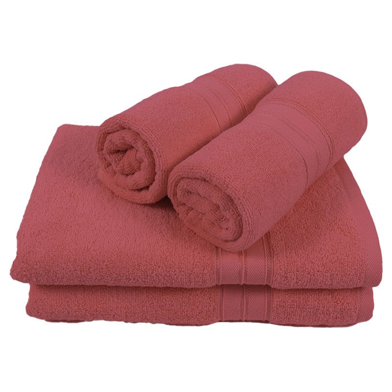 BYFT - Home Trendy Hand Towel 2pcs and Bath Towel 2pcs - Pink