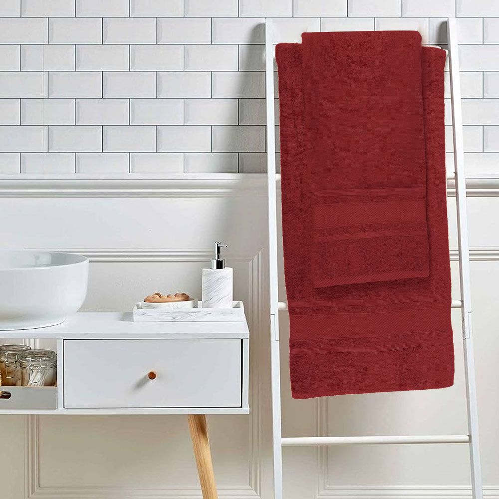 BYFT - Home Castle Hand Towel 4pcs and Bath Towel 2pcs - Maroon