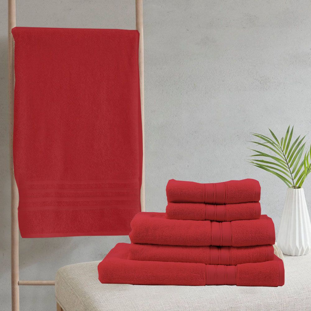 BYFT - Home Trendy Hand Towel 4pcs and Bath Towel 2pcs - Red