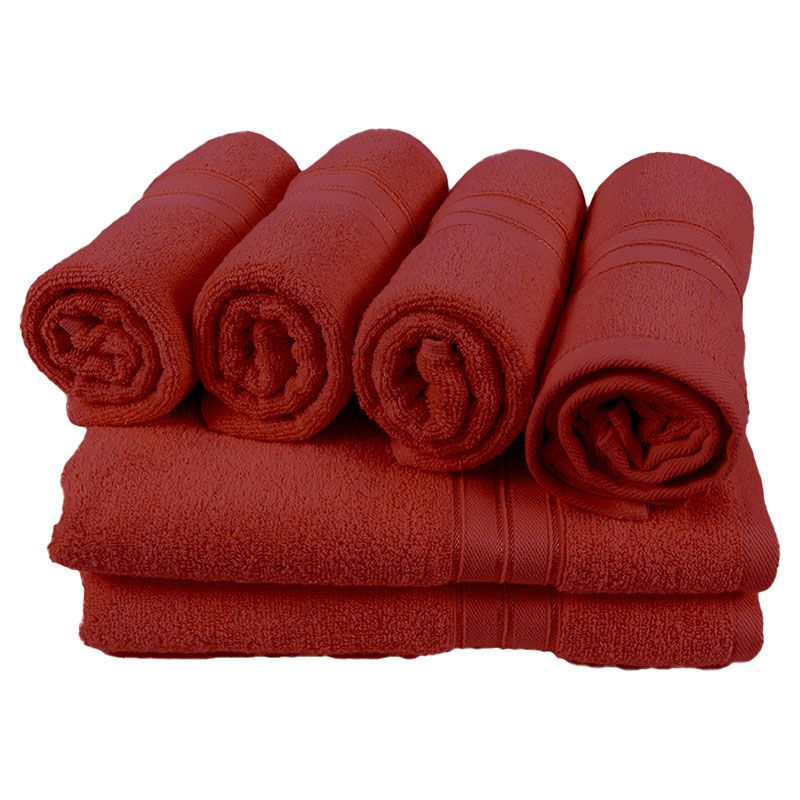 BYFT - Home Trendy Hand Towel 4pcs and Bath Towel 2pcs - Red