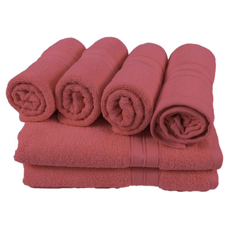 BYFT - Home Trendy Hand Towel 4pcs and Bath Towel 2pcs - Pink