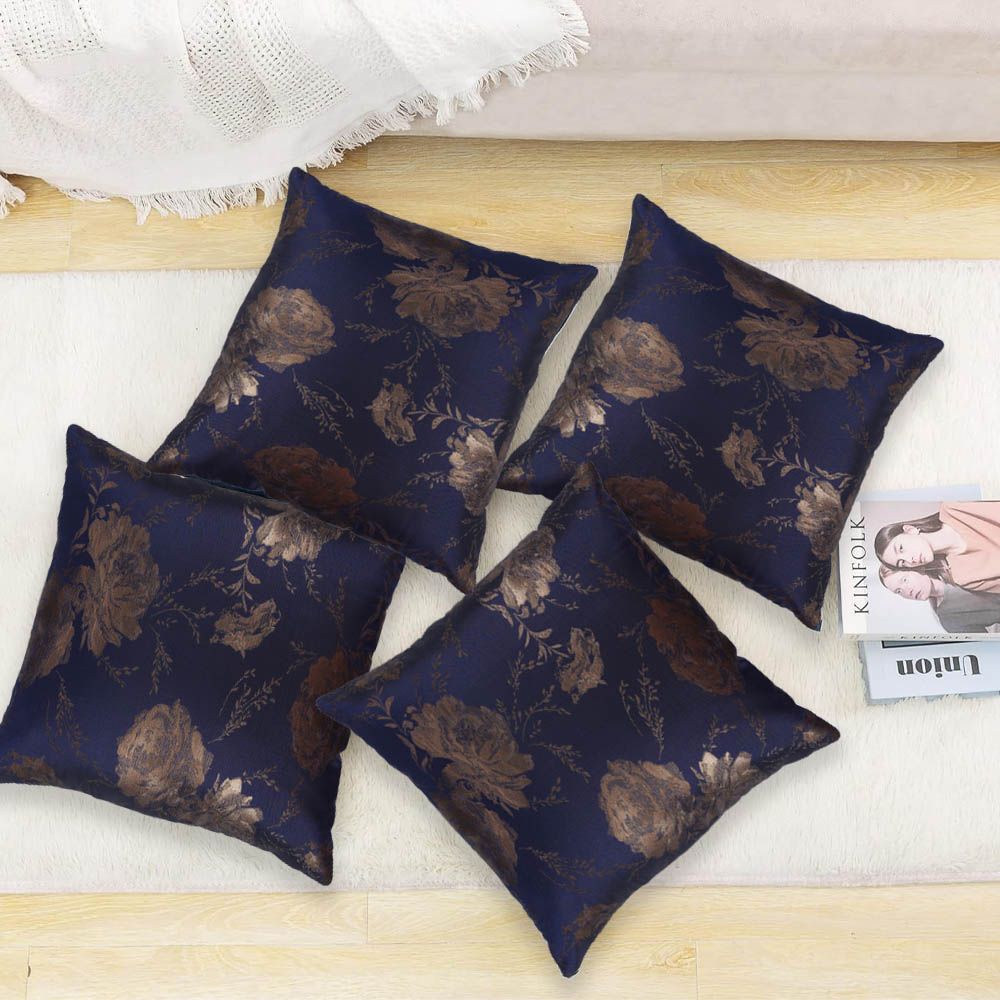 BYFT - Golden Rose Decorative Cushion Cover - Indigo Blue - 2pcs