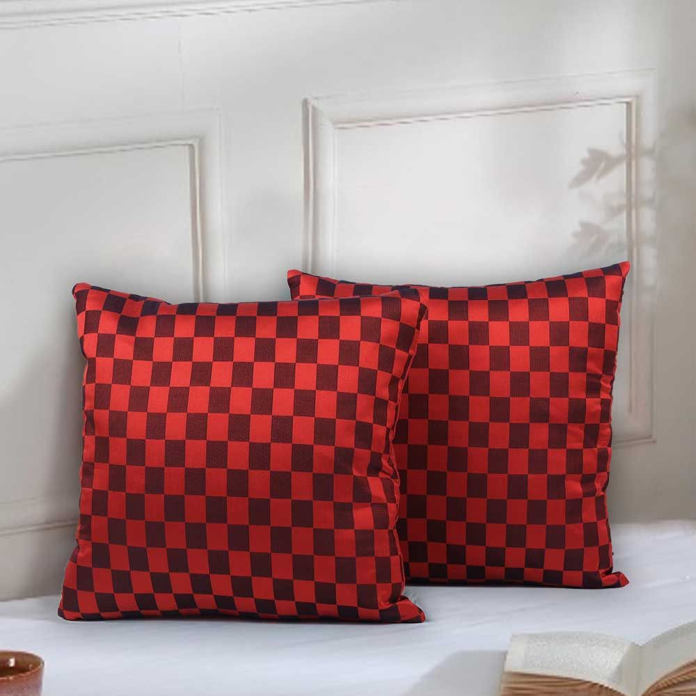 BYFT - Checkered Decorative Cushion Cover - Red/Black - 2pcs