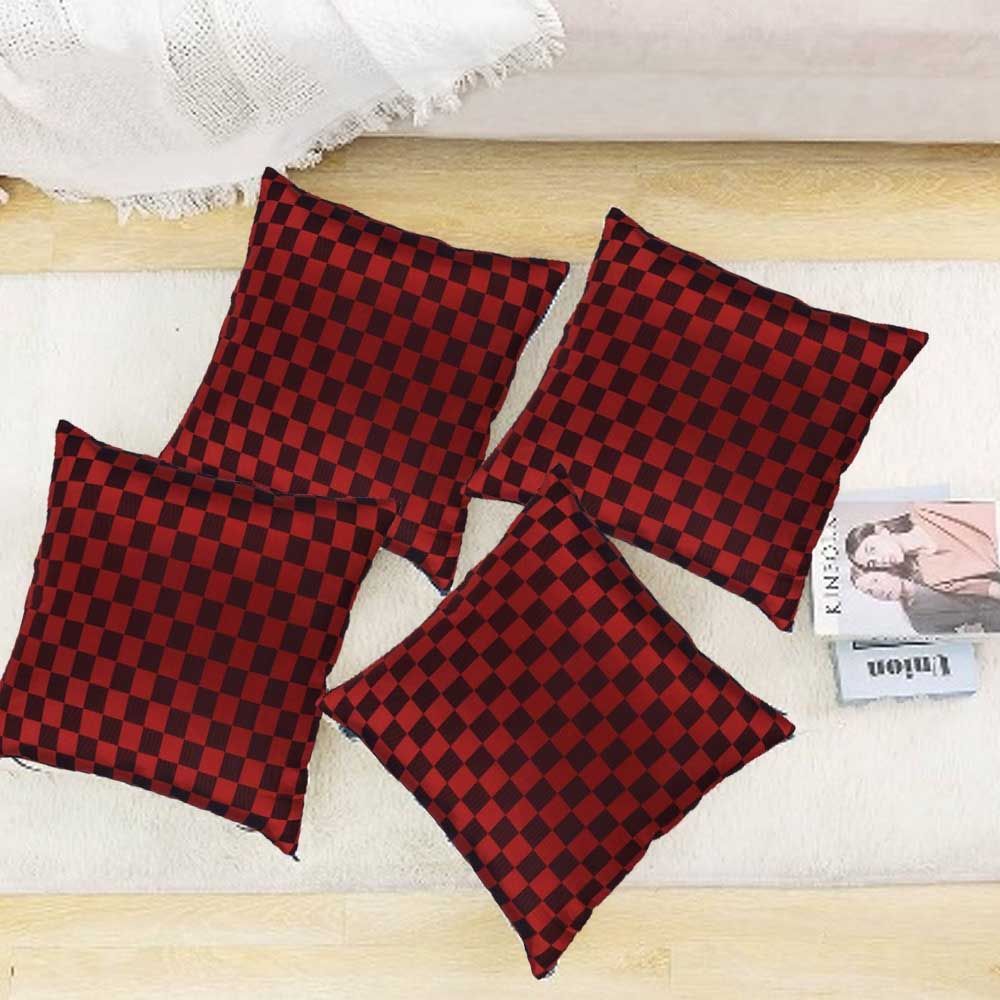 BYFT - Checkered Decorative Cushion Cover - Red/Black - 2pcs