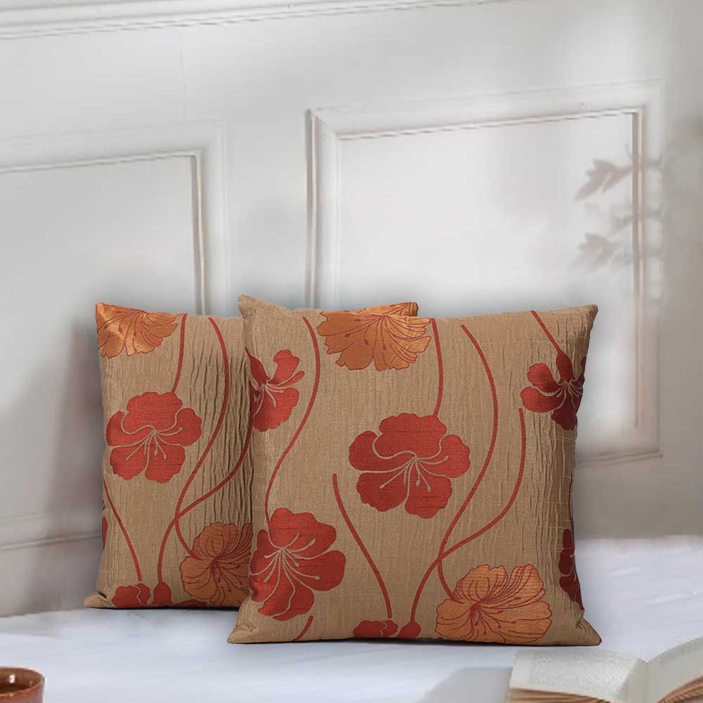 BYFT - Sun-Kissed Hibiscus Decorative Cushion Cover - Pale Gold - 2pcs