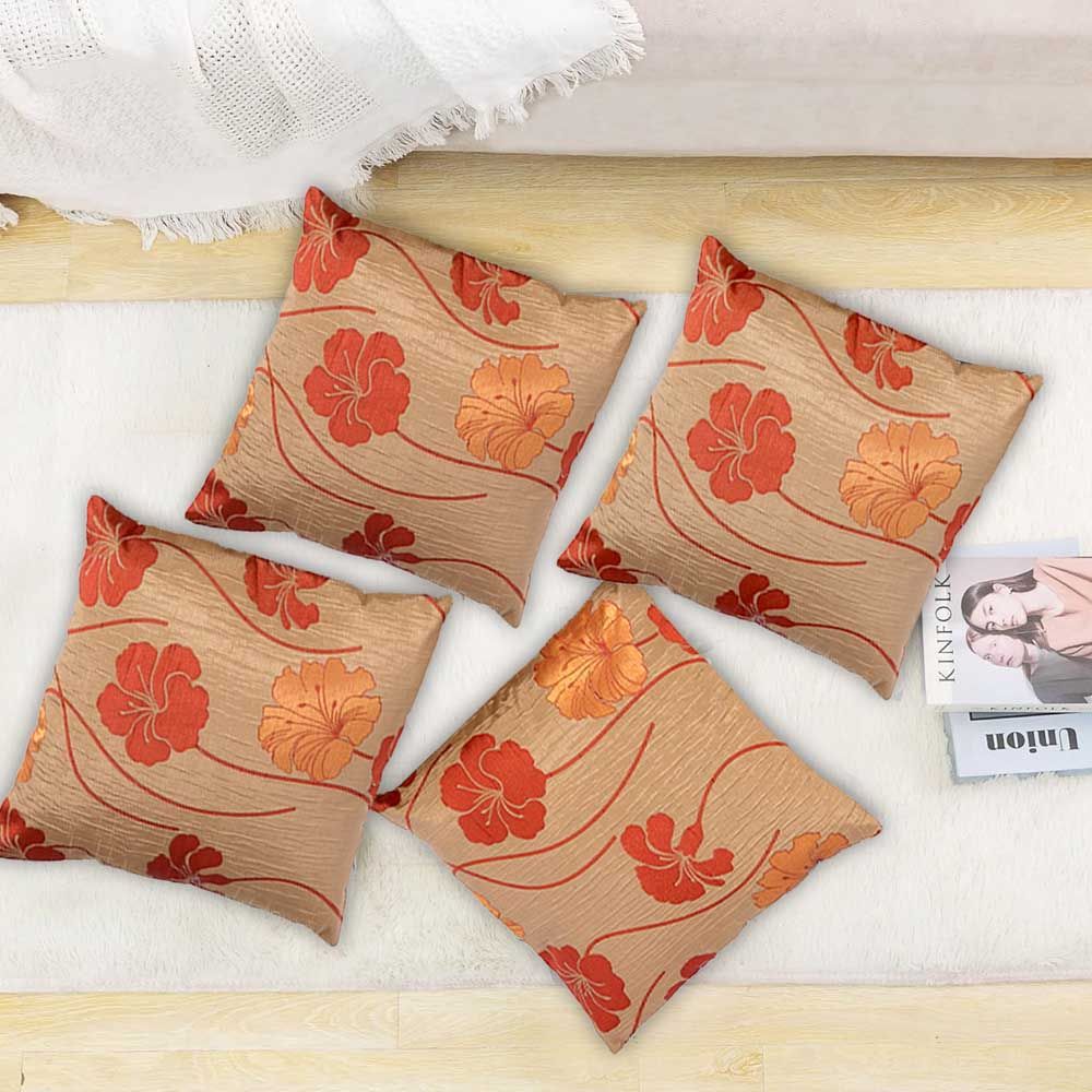 BYFT - Sun-Kissed Hibiscus Decorative Cushion Cover - Pale Gold - 2pcs