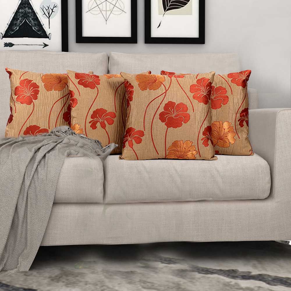 BYFT - Sun-Kissed Hibiscus Decorative Cushion Cover - Pale Gold - 2pcs