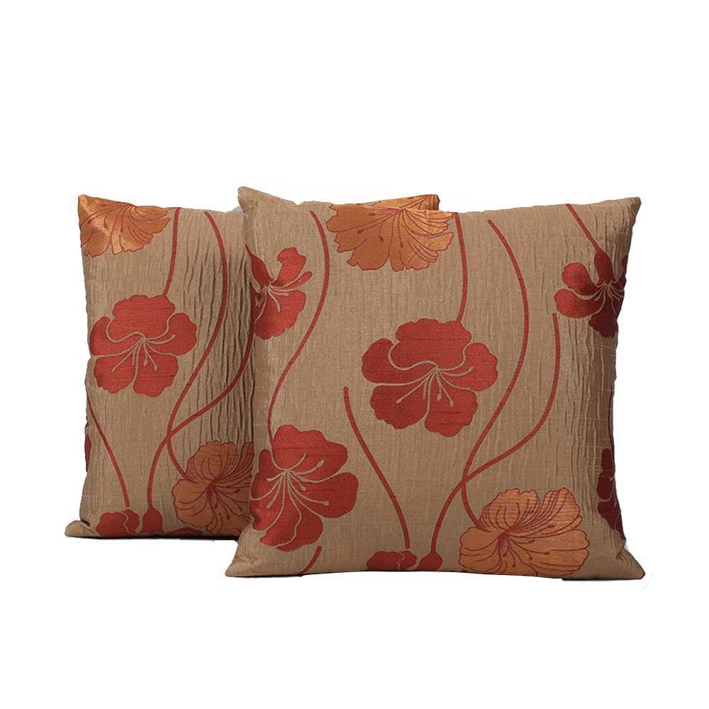 BYFT - Sun-Kissed Hibiscus Decorative Cushion Cover - Pale Gold - 2pcs