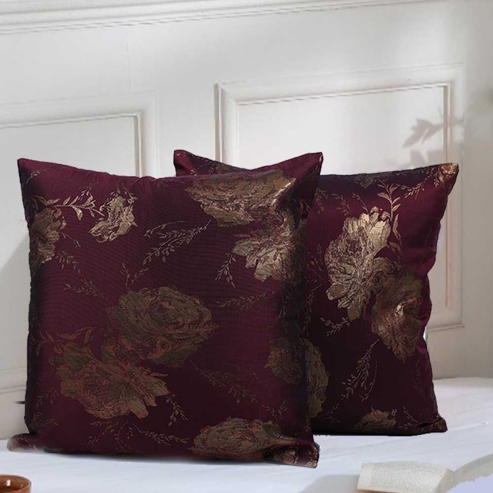 BYFT - Golden Rose Decorative Cushion Cover - Burgundy - 2pcs