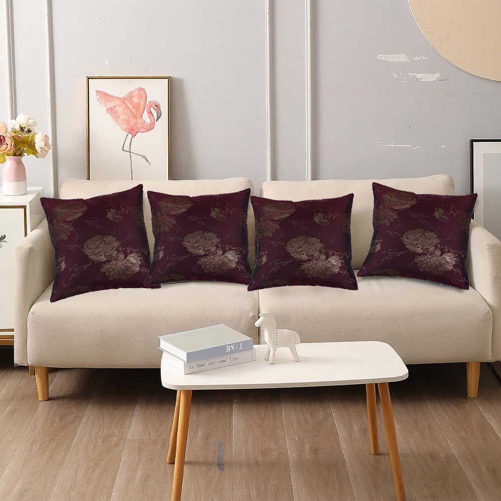 BYFT - Golden Rose Decorative Cushion Cover - Burgundy - 2pcs