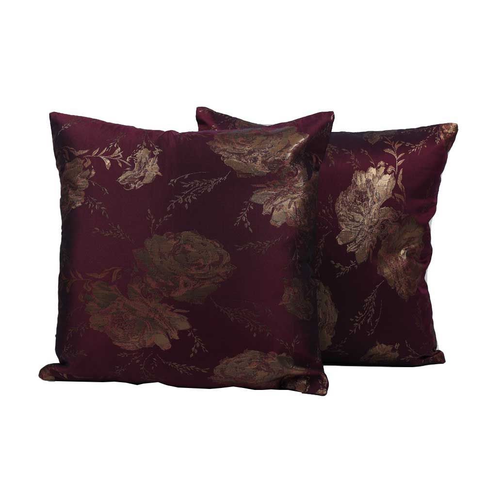 BYFT - Golden Rose Decorative Cushion Cover - Burgundy - 2pcs