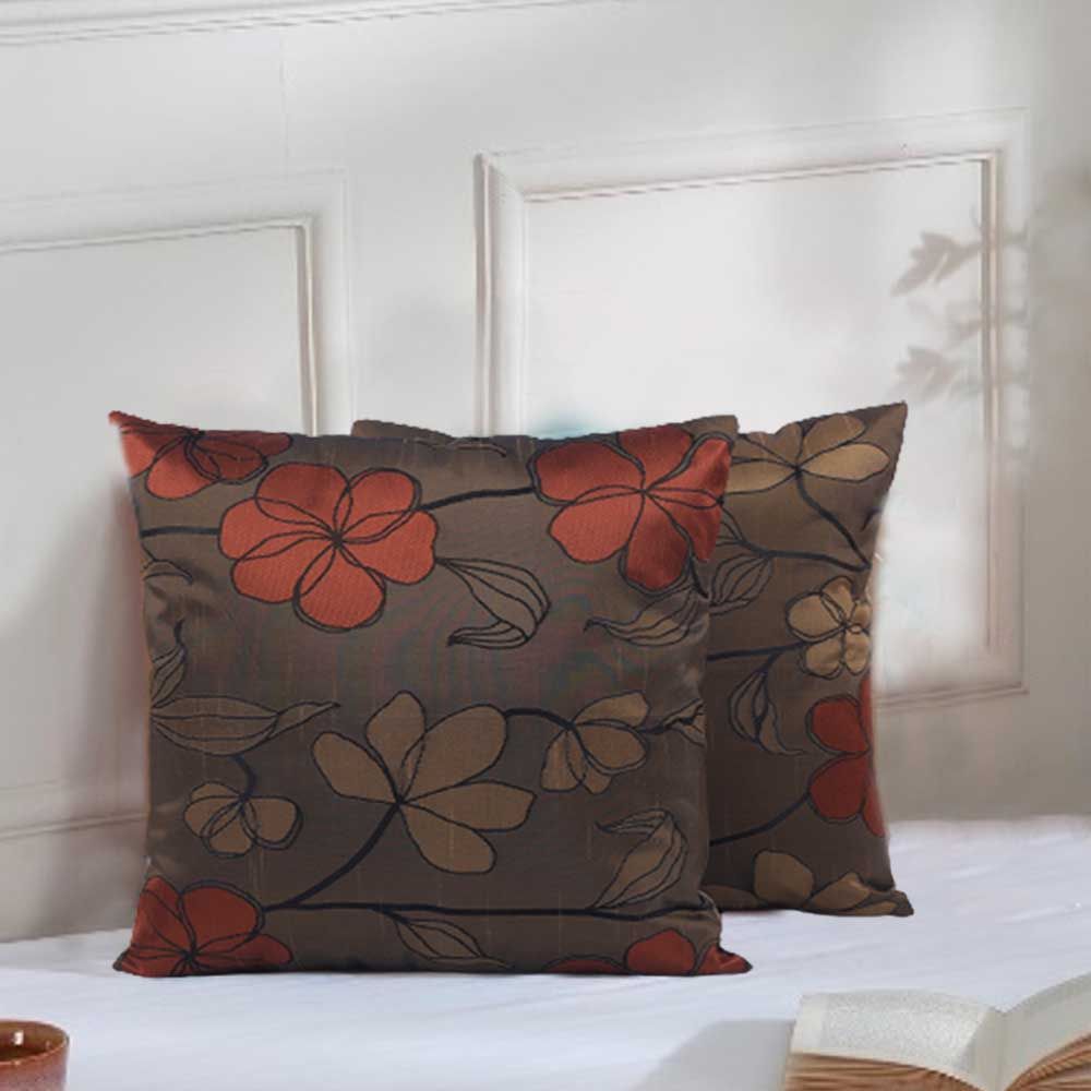 BYFT - Blossom Decorative Cushion Cover - Coffee Brown - 2pcs