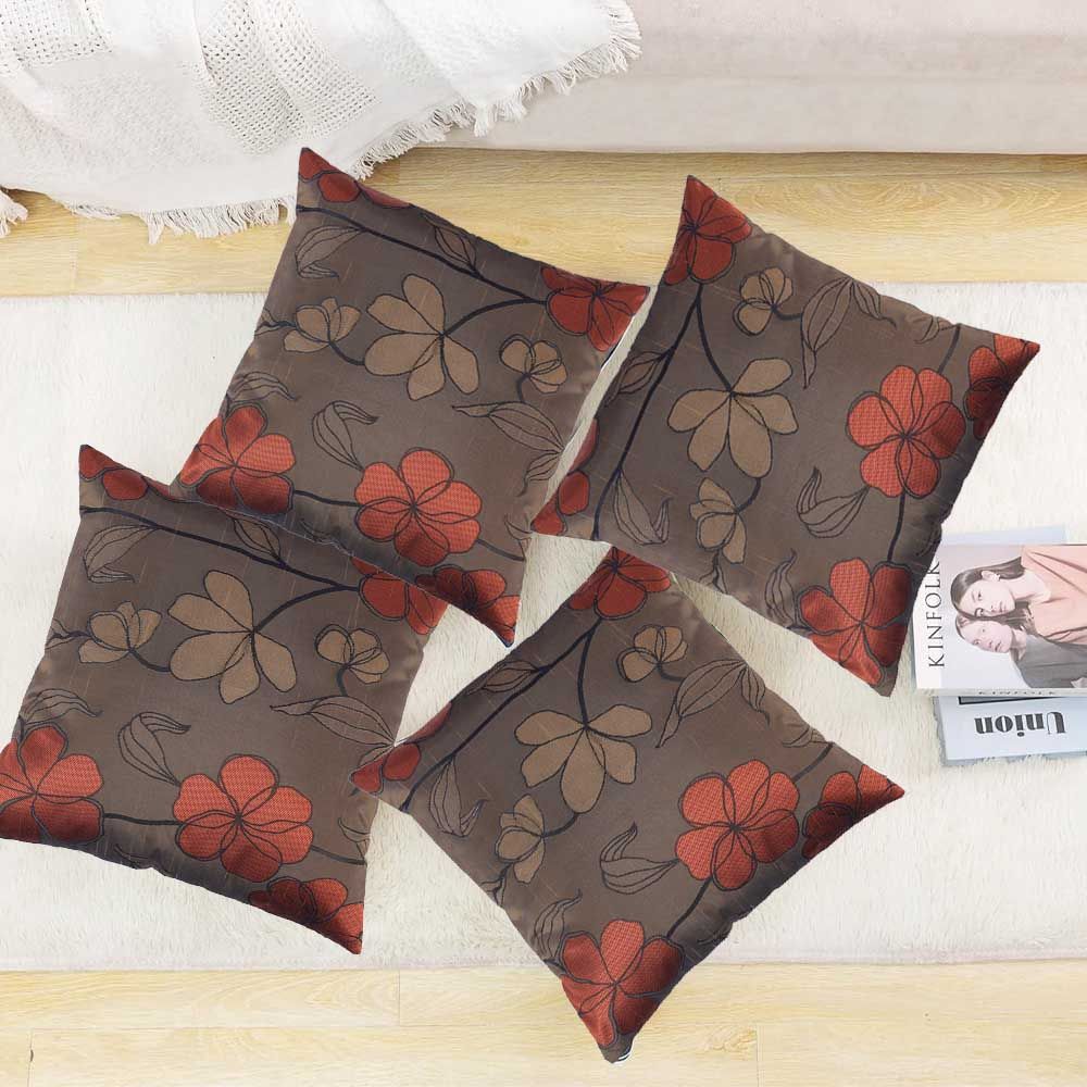 BYFT - Blossom Decorative Cushion Cover - Coffee Brown - 2pcs