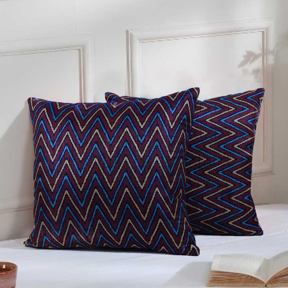 BYFT - Zigzag Elegance Decorative Cushion Cover - Berry Blue - 2pcs