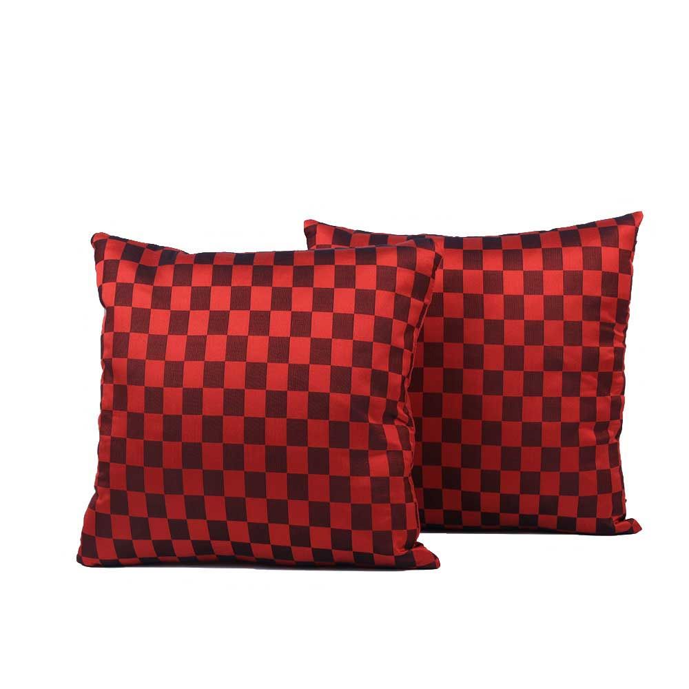 BYFT - Checkered Decorative Cushion And Cover - Red/Black - 2pcs