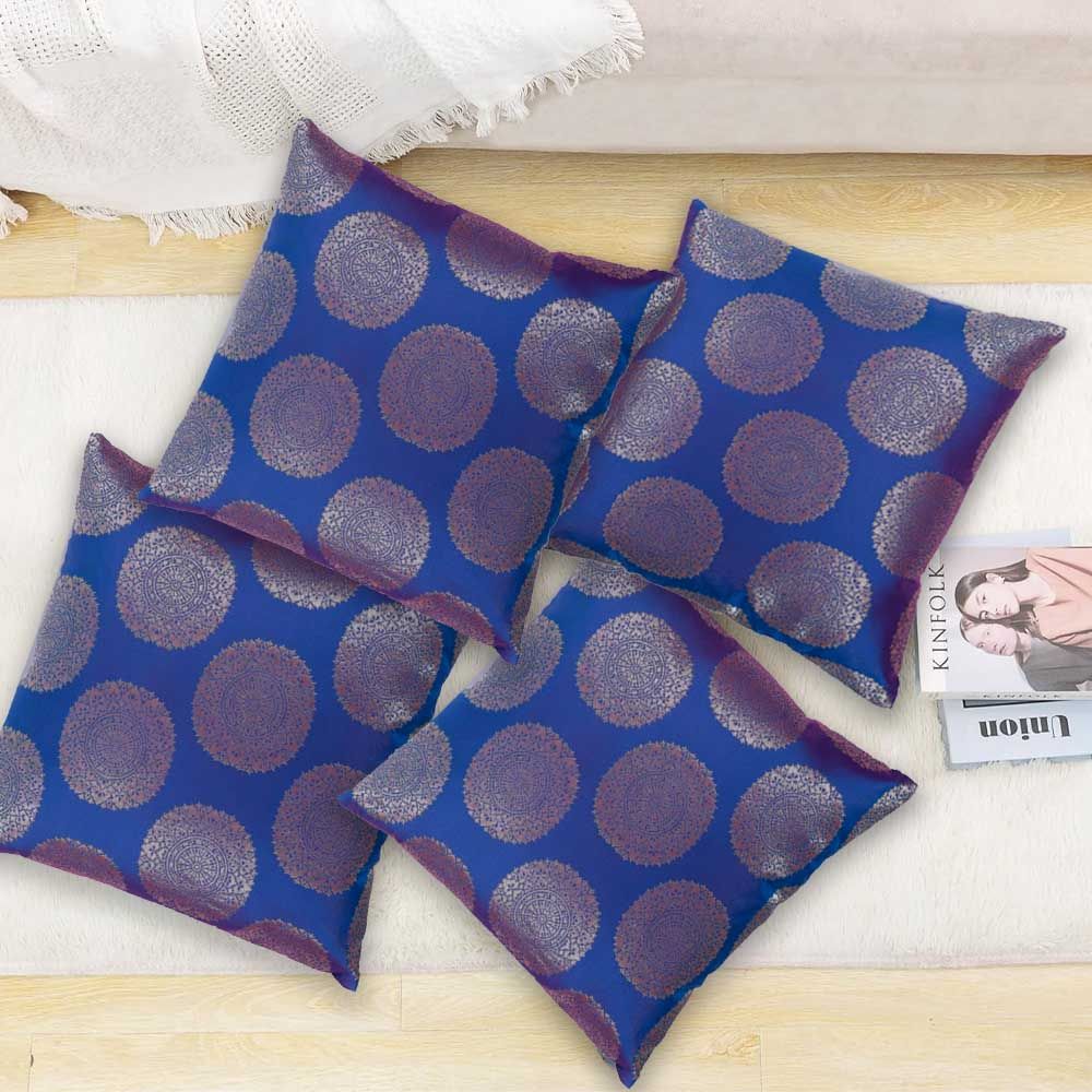 BYFT - Golden Brocade Decorative Cushion And Cover - Nick Blue - 2pcs