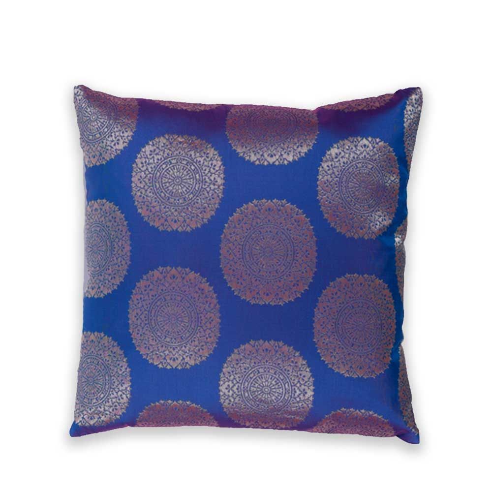 BYFT - Golden Brocade Decorative Cushion And Cover - Nick Blue - 2pcs