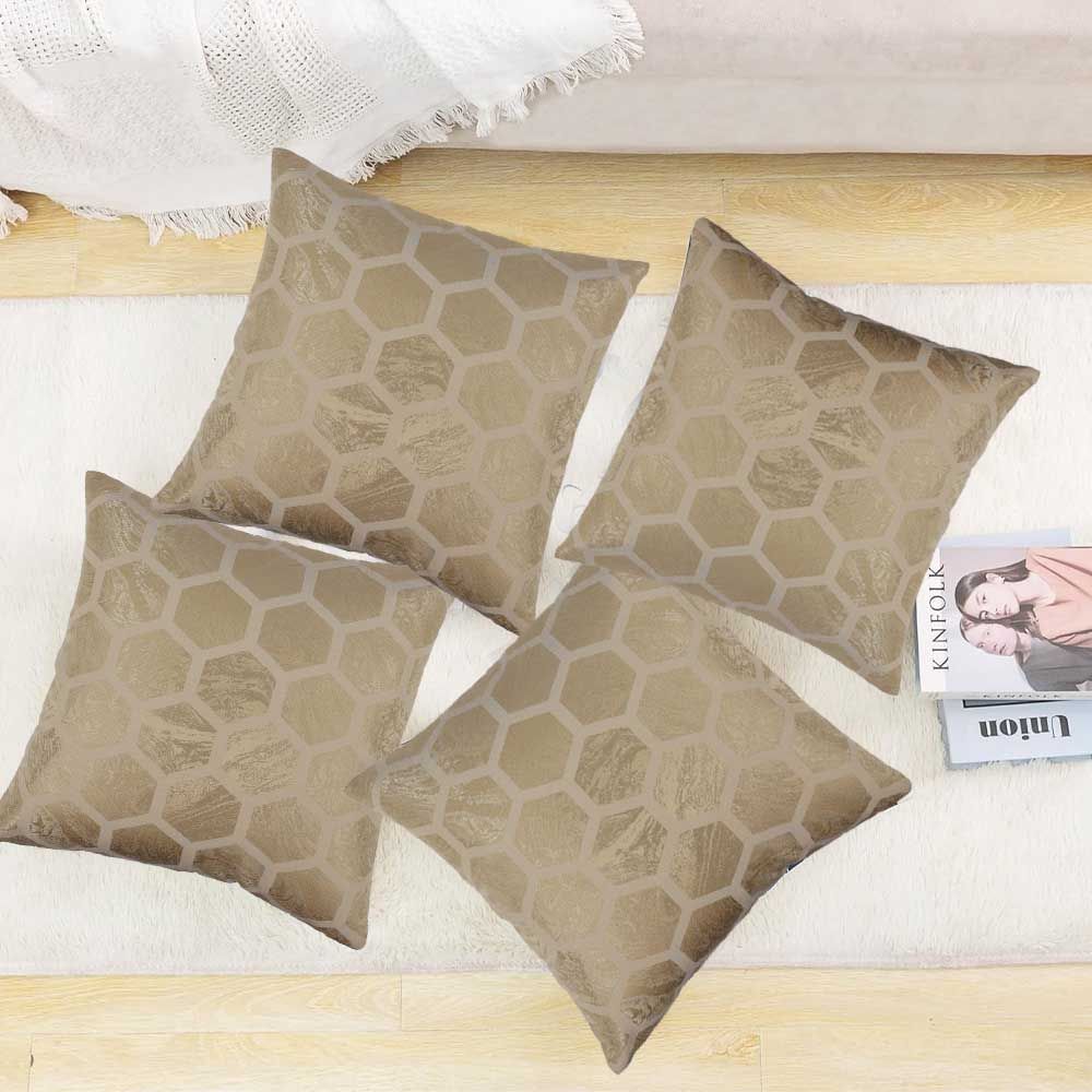 BYFT - Golden Honeycomb Decorative Cushion And Cover - Pale Gold - 2pcs