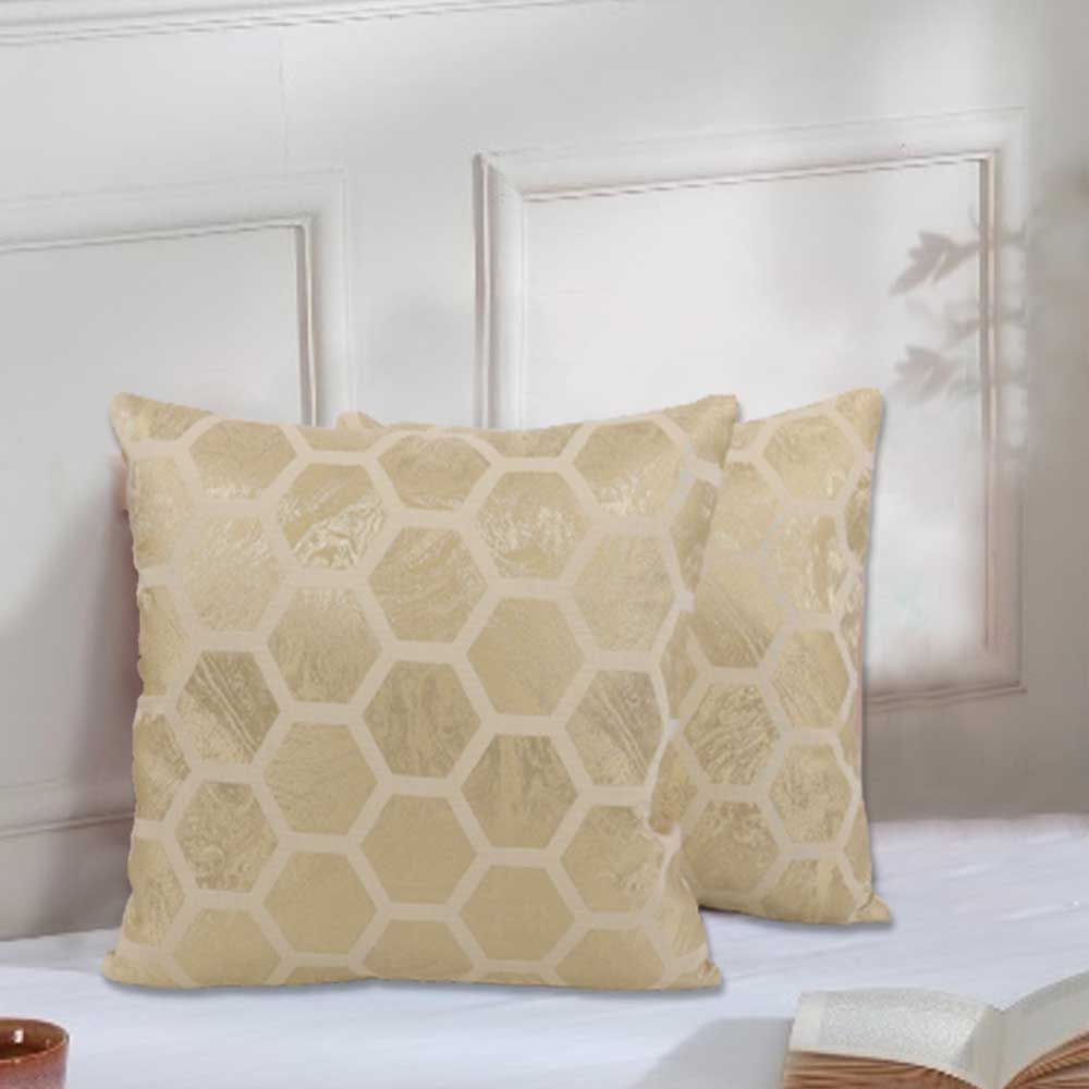 BYFT - Golden Honeycomb Decorative Cushion And Cover - Pale Gold - 2pcs