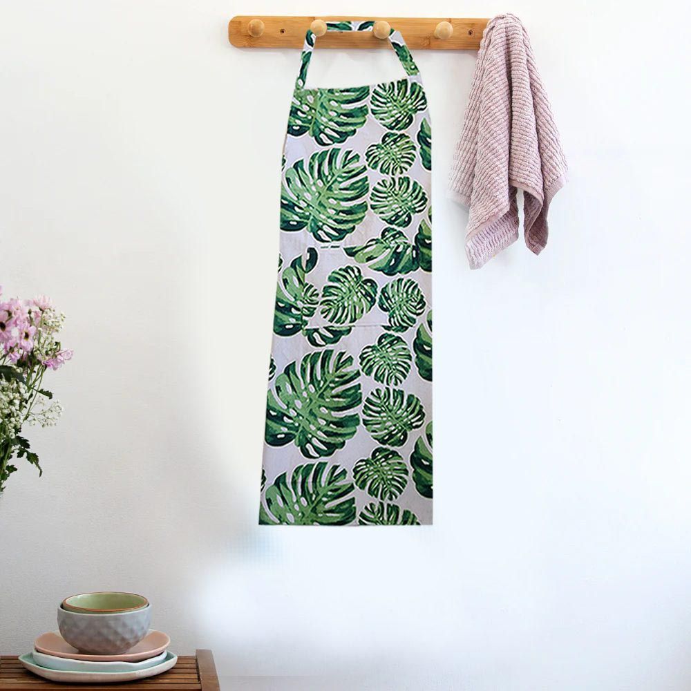 BYFT - Orchard Monstera Leaves Printed Kitchen Apron - Green