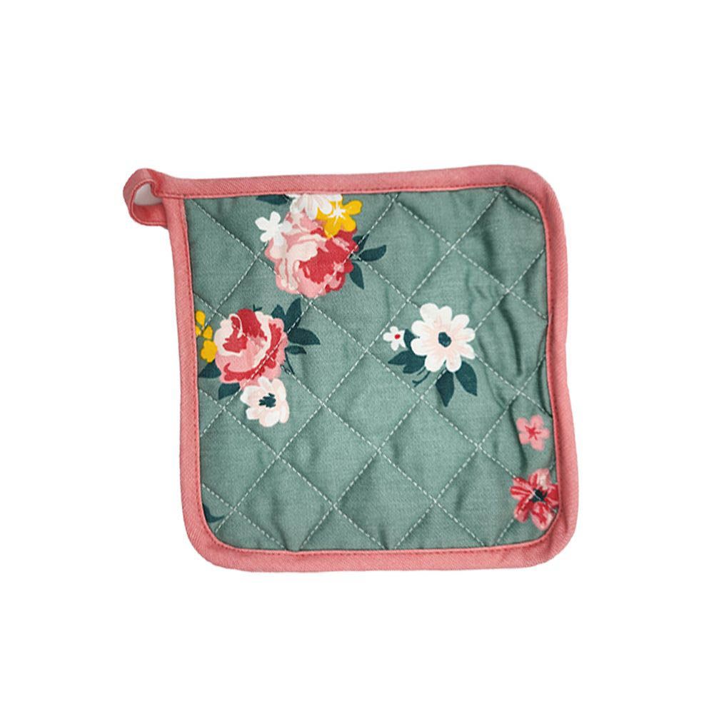 BYFT - Orchard Floral Glove And Pot Holder - Green/Pink - 2pcs