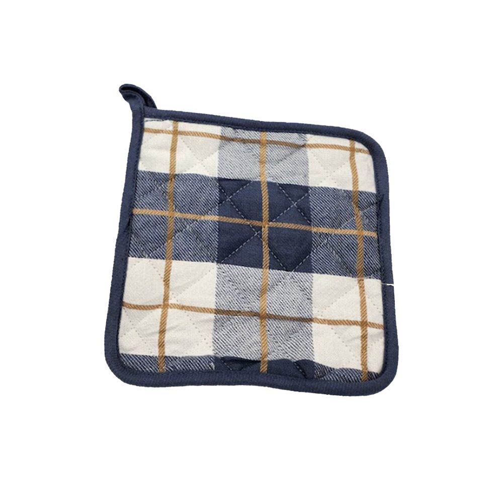 BYFT - Orchard Checkered Glove And Pot Holder - Denim Blue/Caramel - 2pcs