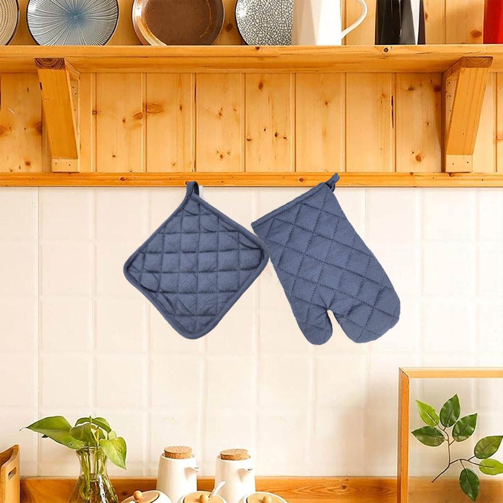 BYFT - Orchard Glove And Pot Holder - Denim Blue - 2pcs