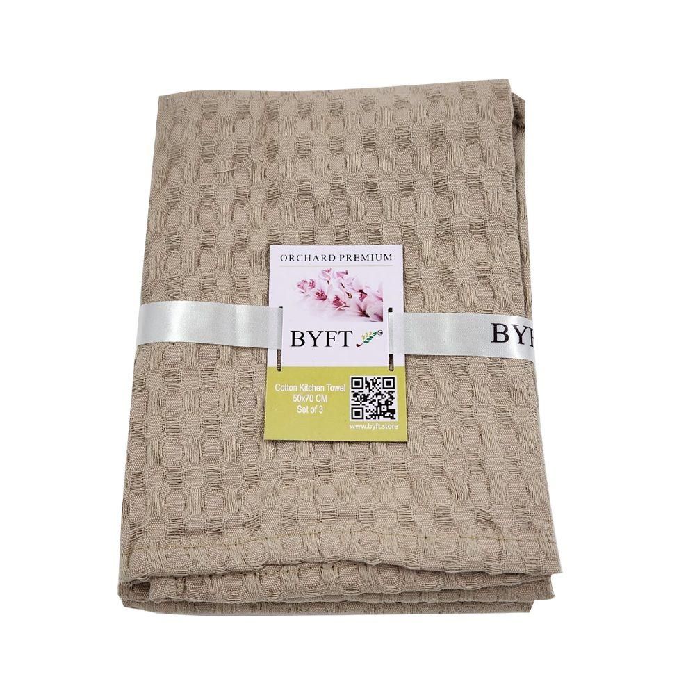 BYFT - Orchard Waffle Kitchen Towel - Light Beige - 3pcs