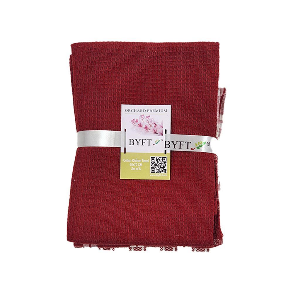 BYFT - Orchard Heavy Waffle Kitchen Towel - Red/White - 6pcs