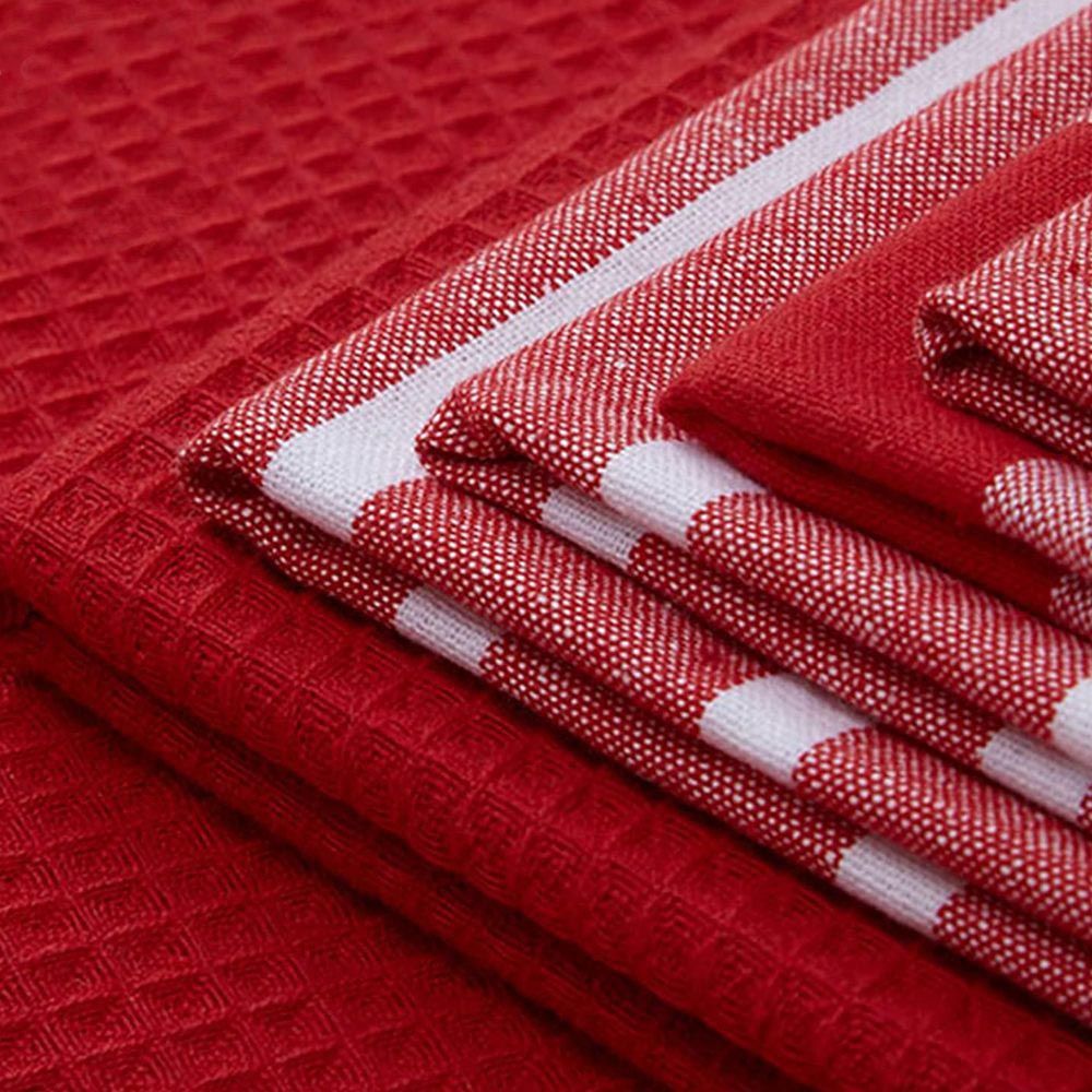 BYFT - Orchard Heavy Waffle Kitchen Towel - Red/White - 6pcs