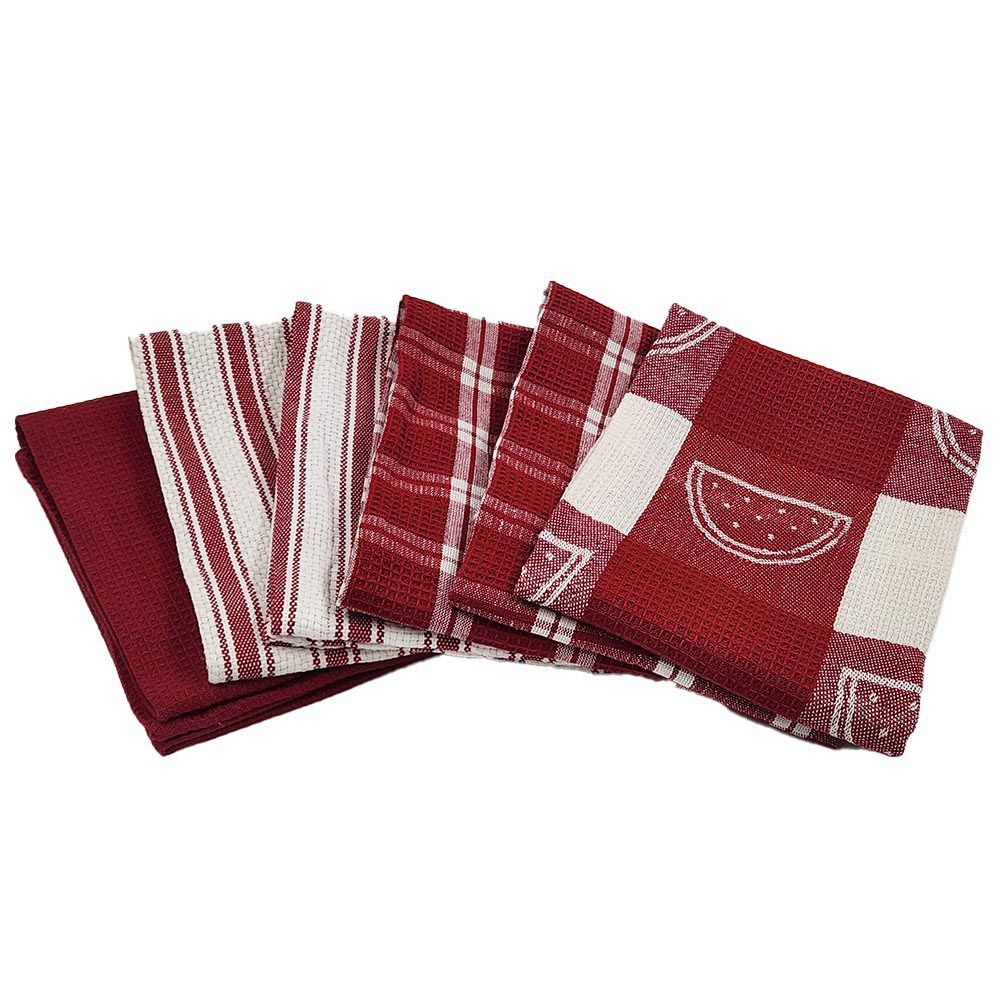 BYFT - Orchard Heavy Waffle Kitchen Towel - Red/White - 6pcs