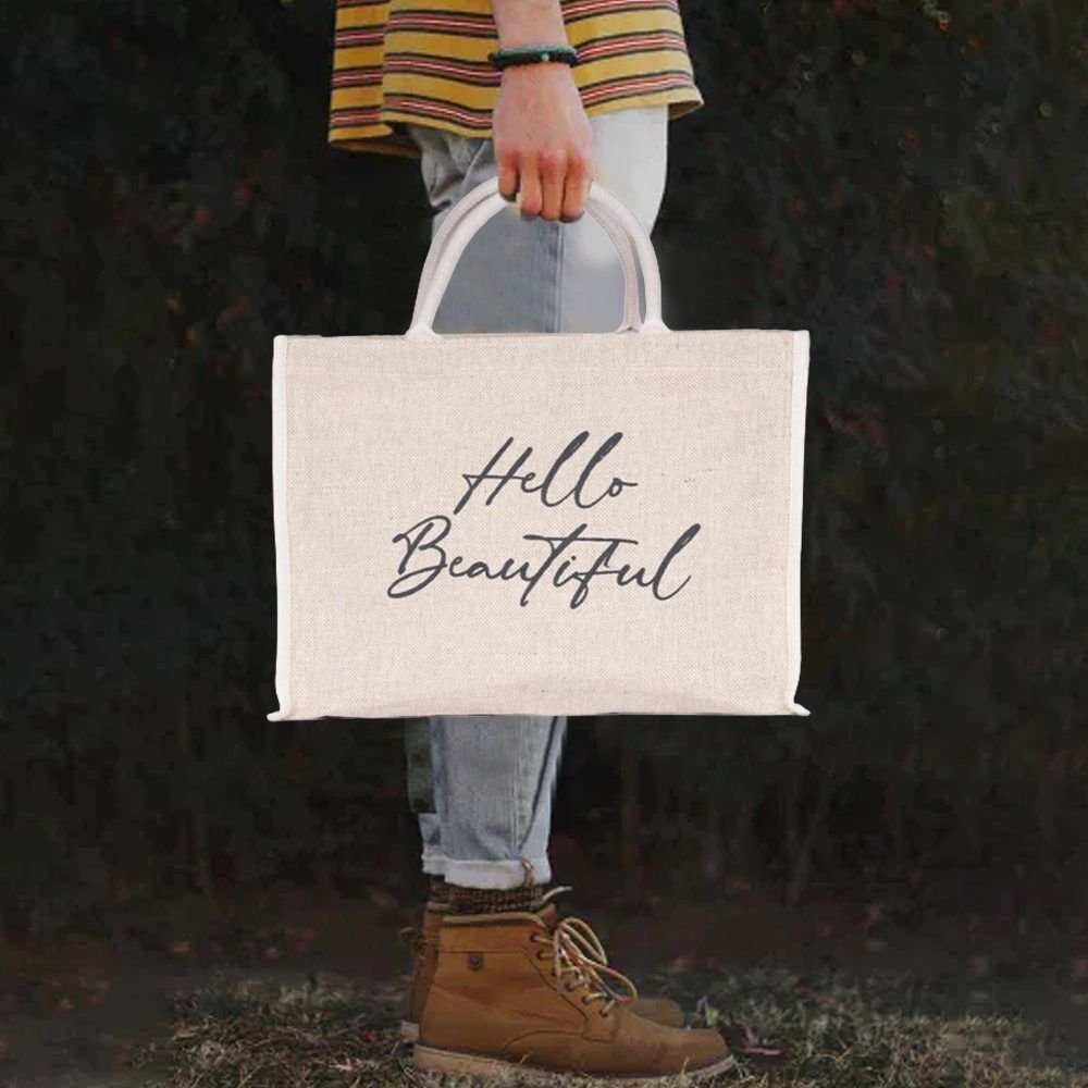 BYFT - Natural Shopping Jute Bag - Hello Beautiful