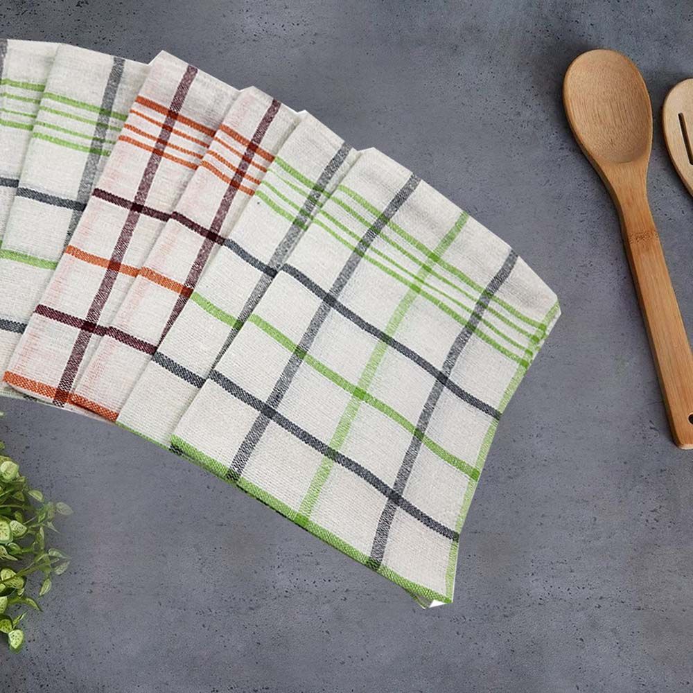 BYFT - Orchard Multi Checkered Tea Towel - Green/Orange - 6pcs